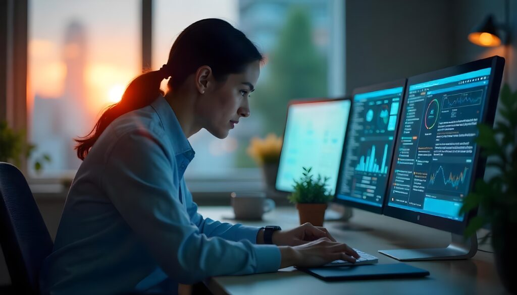 Ilustrasi Information Security Analyst sedang Menganalisis Data