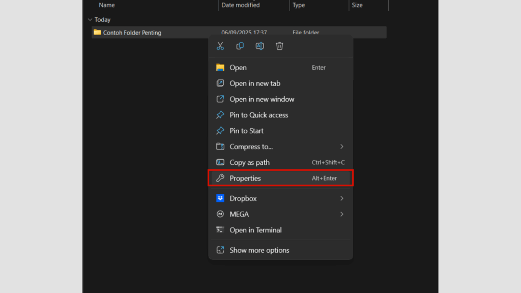 Klik Kanan dan Pilih Properties