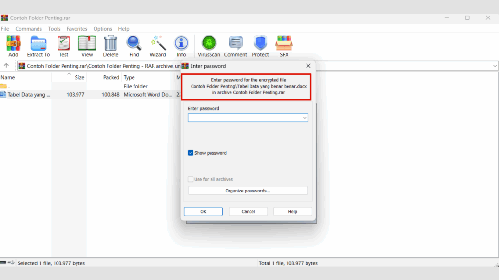 Klik OK dan File Zip Kamu Sudah Terkunci