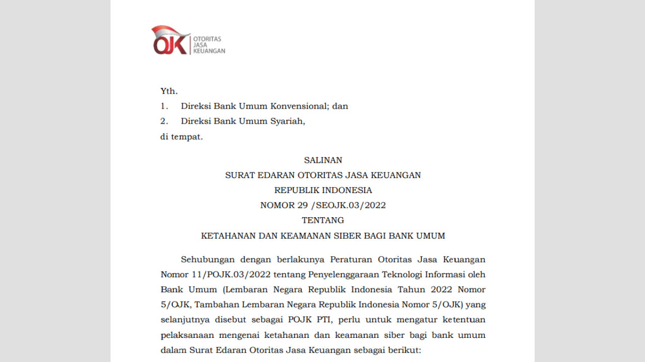 Surat Edaran Otoritas Jasa Keuangan Republik Indonesia Nomor 29_SEOJK.03_2022