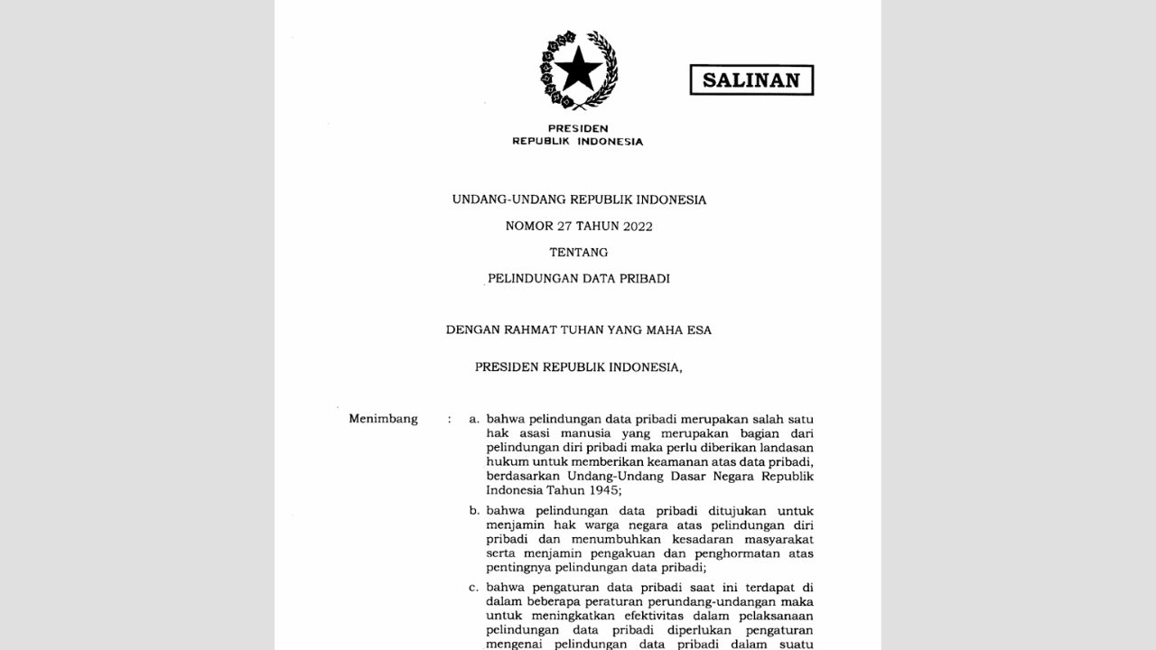 Undang-Undang No. 27 Tahun 2022 (UU PDP)