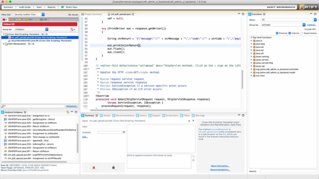 Tampilan Fortify Static Code Analyzer (SCA)